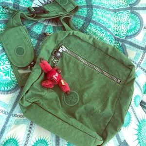 Green Kipling Mini Cross Strap Backpack